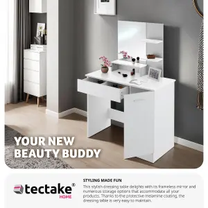 Dressing Table Zoe - drawer, mirror, cupboard and storage shelves - white