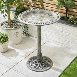 Garden Bird Bath Ornate Resin Birdbath With Rustic Metal Effect H60cm Grey Christow