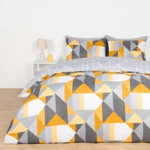 Duvet Cover Bedding Set Pillowcase Geometric Reversible Quilt, Ochre - Superking