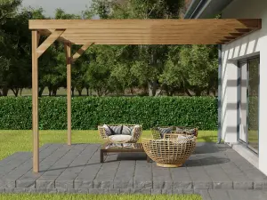 Wall-mounted wooden box pergola, complete DIY kit, 2.4m x 3m (Rustic brown finish)