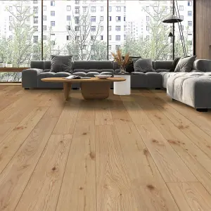 GoodHome Visby Modern Blond Oak effect Real wood top layer flooring