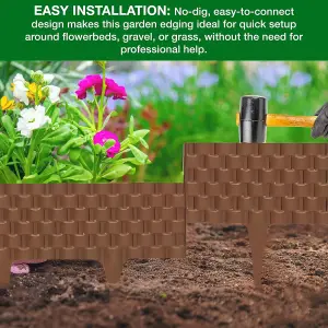 Flexible BrownRattan Effect Lawn Edging 2.4m - Flexible Plastic Garden Border Easy Install Edging for Grass, Gravel and Landscape