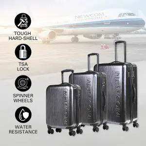 Newcom Hard Shell Trolley Suitcase 20/24/28" Set of 3 Iron Grey