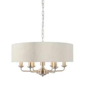 Luminosa Highclere Single Shade Pendant Light Brushed Chrome Plate, Natural Linen