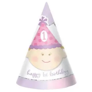 Creative Party Prismatic 1st Birthday Party Hats (Pack of 8) White/Pink/Purple (One Size)