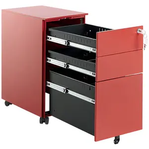 Bridget-Malikia 30cm Wide 3 -Drawer Mobile Solid Wood File Cabinet Red