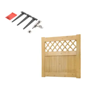 Garden Wood Gate Rhombus Gate with Latch and Hardware Kit, 90 cm x 90 cm