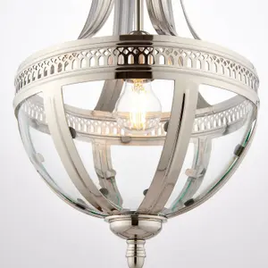 Hanging Ceiling Pendant Light Nickel & Clear Glass Vintage Lamp Bulb Lantern