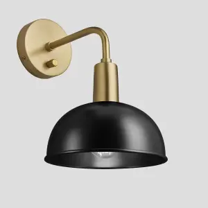 Industville Sleek Dome Wall Light, 8 Inch, Black, Brass Holder