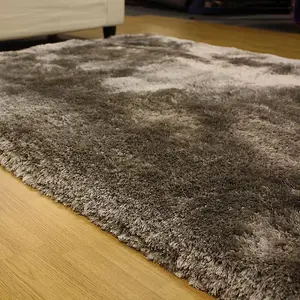 Plush Silver Luxury Shaggy Polyester Modern Luxurious Handmade Sparkle Rug for Living Room and Bedroom-150cm (Circle)