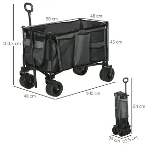 Outsunny Folding Wagon Garten Cart Collapsible Camping Trolley on Wheels, Grey