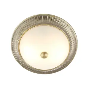 Traditional Antique Brass Flush Ceiling Light Fitting with White Glass Diffuser