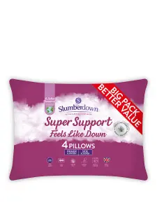 Slumberdown Feels-Like-Down Super Support Pillows 4 Pack Firm Support Side Sleeper Pillows Supportive 48x74cm