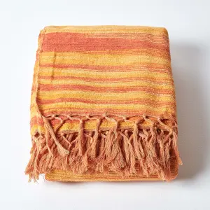 Homescapes Bed Sofa Throw Cotton Chenille Tie Dye Orange, 220 x 240 cm