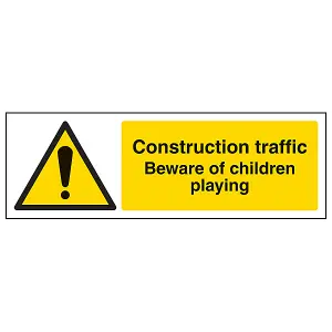 Beware Of Children Playing Traffic Sign - Rigid Plastic 300x100mm (x3)