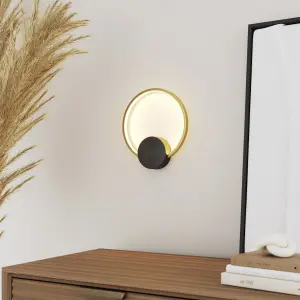 GoodHome Maidstone Circular Matt Black Gold effect Wired LED Wall light