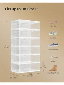 SONGMICS Shoe Boxes, Pack Of 12 Stackable Shoe Storage Organiser, Set Of 2 Integraed Shoe Cabinets, Foldable And Portable