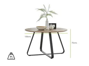 Furniturebox UK Santorini Brown Wood Contemporary Round Round Dining Table And 4 White Lorenzo Chairs Set