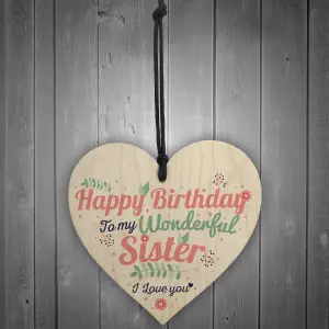 Red Ocean Sister Gift For Birthday Friendship Wood Heart Keepsake Shabby Chic Plaque Novelty Sign