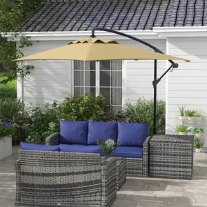 Outsunny 3 m Cantilever Parasol with Cross Base, Crank Handle, 6 Ribs, Brown