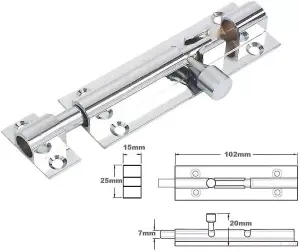 Barrel Bolt Straight 100mm x 25mm (4 x 1 Inch) Chrome with Doorstop Pack of 1