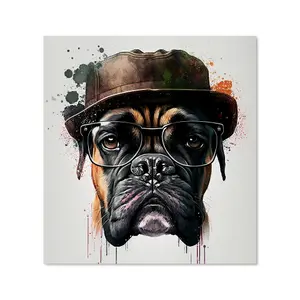 Boxer Dog With Glasses Splashart Premium Glass Kitchen Splashback W600mm x H650mm