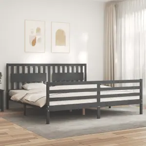 Berkfield Bed Frame with Headboard Grey 200x200 cm Solid Wood