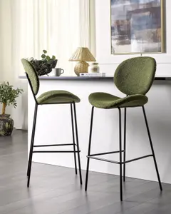 Set of 2 Bar Chairs LUANA Boucle Dark Green