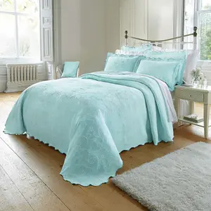 Blue Gabriella Bedspread - Machine Washable Bedding with Floral Design & Matelasse Weave - Size Single, Measures 135 x 200cm