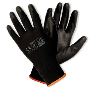 24 Pairs of Work Gloves, Heavy-Duty PU Coated Protective Gloves, Secure & Anti-Slip Grip, Wear Resistant (Black, Large)