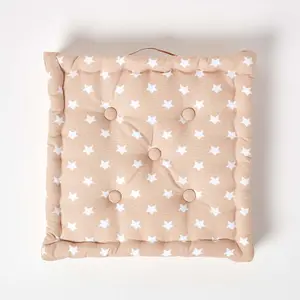 Homescapes Cotton Beige Stars Floor Cushion, 50 x 50 cm