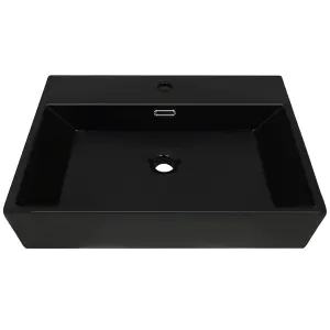 Basin with Faucet Hole Ceramic Black 60.5x42.5x14.5 cm