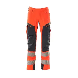 Mascot Accelerate Safe Trousers with Kneepad Pockets - Hi-Vis Red/Dark Navy   (42.5) (Leg Length - Short)