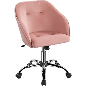 Yaheetech Height Adjustable Swivel Desk Chair with Castors and Armrests - Pink / Velvet