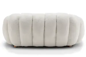 2 Seater Loveseat Small Sofa in White Teddy Boucle Fabric