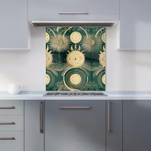 Green Moon and Sun Abstract Pattern Premium Glass Kitchen Splashback W600mm x H750mm