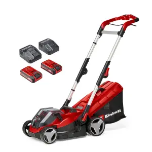 Einhell 34cm Cordless Lawnmower 36V Rotary With 2x 3.0Ah Batteries And Chargers Power X-Change 30L Grass Box - RASARRO 36/34