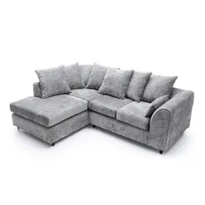 Harriet Crushed Chenille Left Facing Corner Sofa in Light Grey