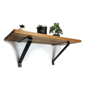 Solid Pine Rustical Shelf Medium Oak with Black GALA Bracket 25x120cm