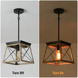 Garwarm Farmhouse Metal Cage Pendant Light Adjustable Height