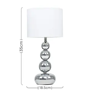 Metal Table Lamp Chrome / White Faux Silk