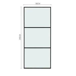 3 Lite Panel Modern Black Glass and Aluminum Sliding Barn Door Internal Door with 6ft Hardware Kit