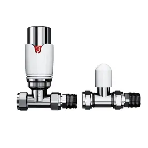 White Thermostatic Manual Control Corner Towel Radiator Valves15mm Pair Chrome