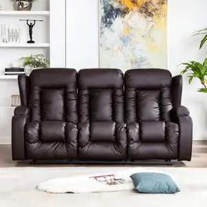 Caesar Manual High Back Luxury Bond Grade Leather Recliner 3 Seater Sofa (Brown)