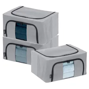 LIVIVO Folding Fabric Storage Box with Zip & Viewing Window (Set of 3)