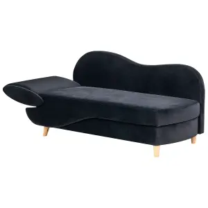 Left Hand Velvet Chaise Lounge with Storage Black MERI II