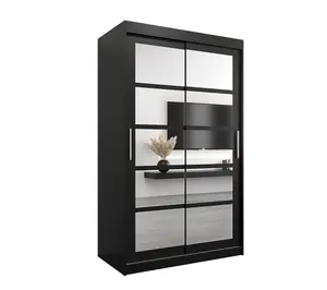 Roma II Black Modern Sliding Door Wardrobe H2000mm W1200mm D620mm with Mirrored Panels