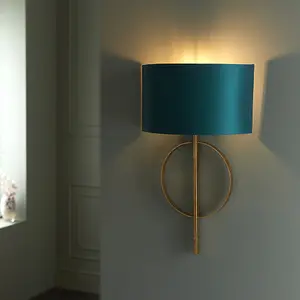 Luminosa Trento Wall Lamp Antique Gold Leaf & Teal Satin Fabric