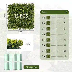 Costway 12 Pcs 50 x 50 cm Artificial Grass Wall Panels 7cm Thickness Greenery Backdrop Wall Panels