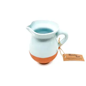 Rustic Pastel Half Dipped Terracotta Kitchen Mini Pourer Jug Duck Egg Blue (12cm)